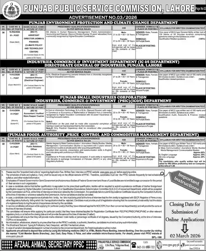Punjab Govt PPSC Jobs Advertisement No. 03/